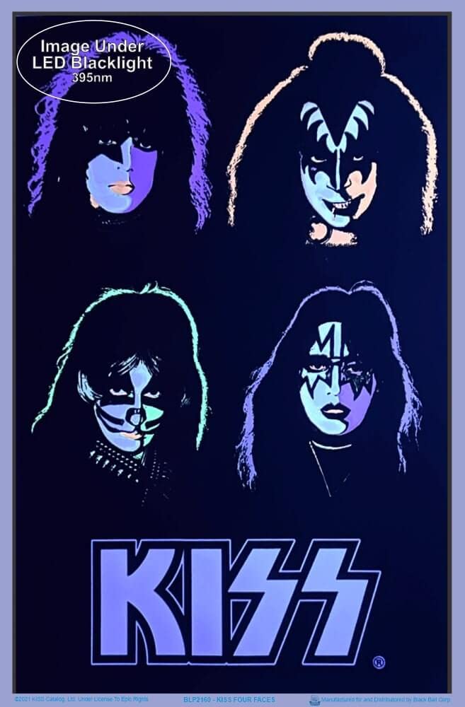 KISS - Four Faces - Officially Licensed, Authentic Blacklight