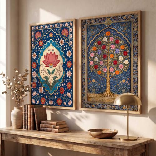 Image of HOTHOUSE Decorative Traditional Wall Art Home Decor Madhubani Painting poster With Frame For Living Room Bed Room Hotel Wall Decor Digital Reprint Set of 2 (13X17 inch)
