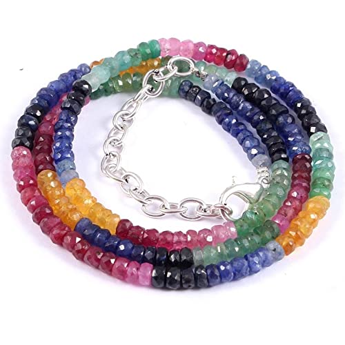 Gemstone Bead Necklace Genuine Natural Certified 7 Gemstone Beads Chains Strand Handmade Necklace Sapphire, Ruby, Emerald, Multi Beads Necklace For Beloved By Gem Emporium. #TOP25