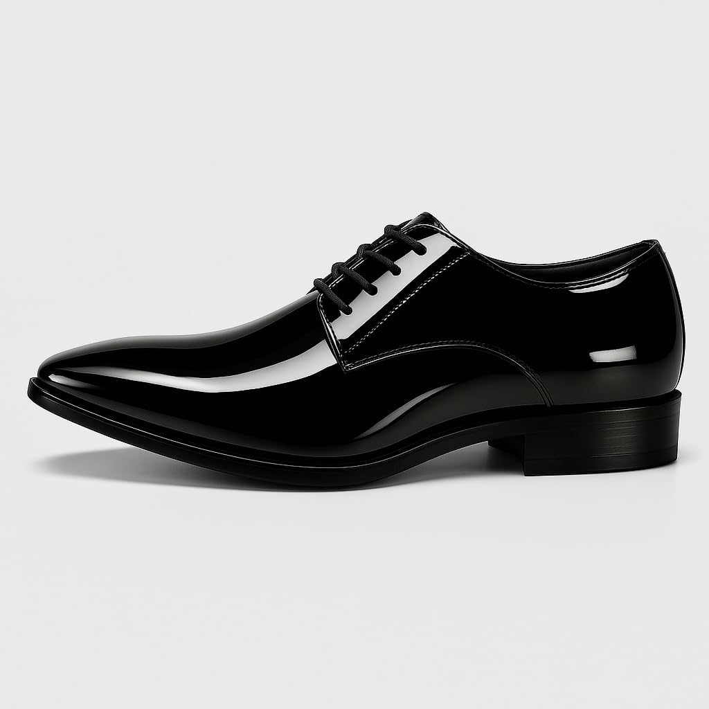 Mens Tuxedo Dress Shoes Formal Classic Patent Leather Oxfords Business Wedding Shoe Suit Black - Image 5
