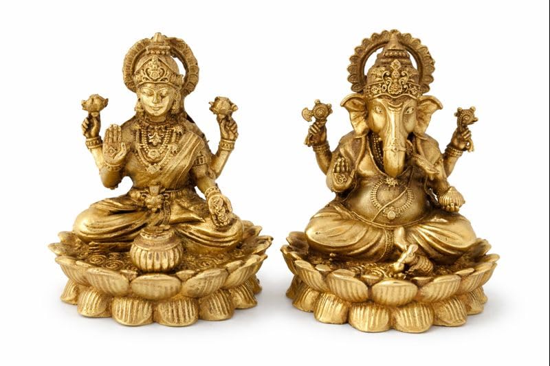 Bexco Estatuas de Latón Lakshmi y Ganesha 2.5 pulgadas