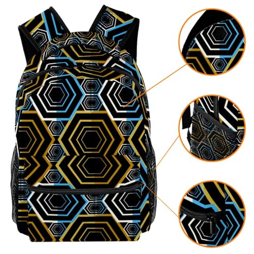 Sac à dos d'école géométrique hexagonal multicolore pour ado et voyage décontracté 40cm - 3