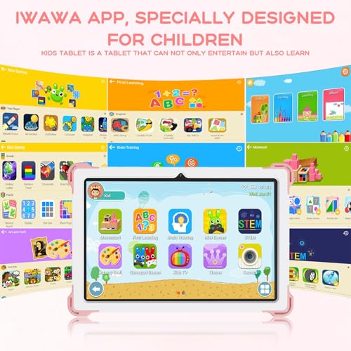 Image of 10 Inch Android 15 Kids Tablet, 10GB RAM 64GB ROM, 6000mAh Battery, Parental Control, Iwawa Educational Learning Apps, Tablet for Kids 3-7(Pink)