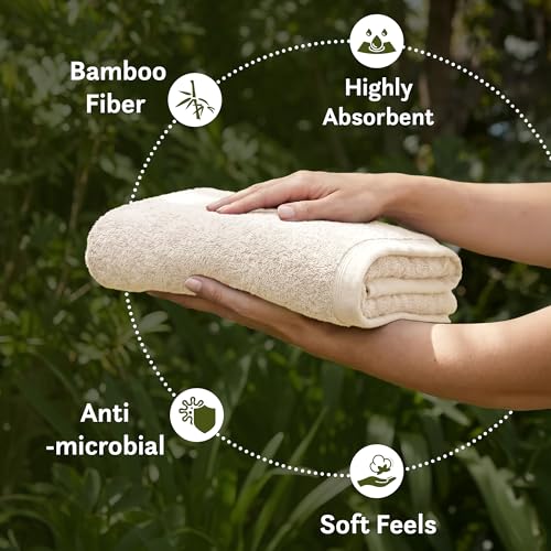 Image of MYTRIDENT Cotton Bamboo Towels for Bath Large Size | Soft & Absorbent | Anti-Microbial & Anti-Odour | 450 GSM | 1 Piece Bath Towel for Men /Women - Beige