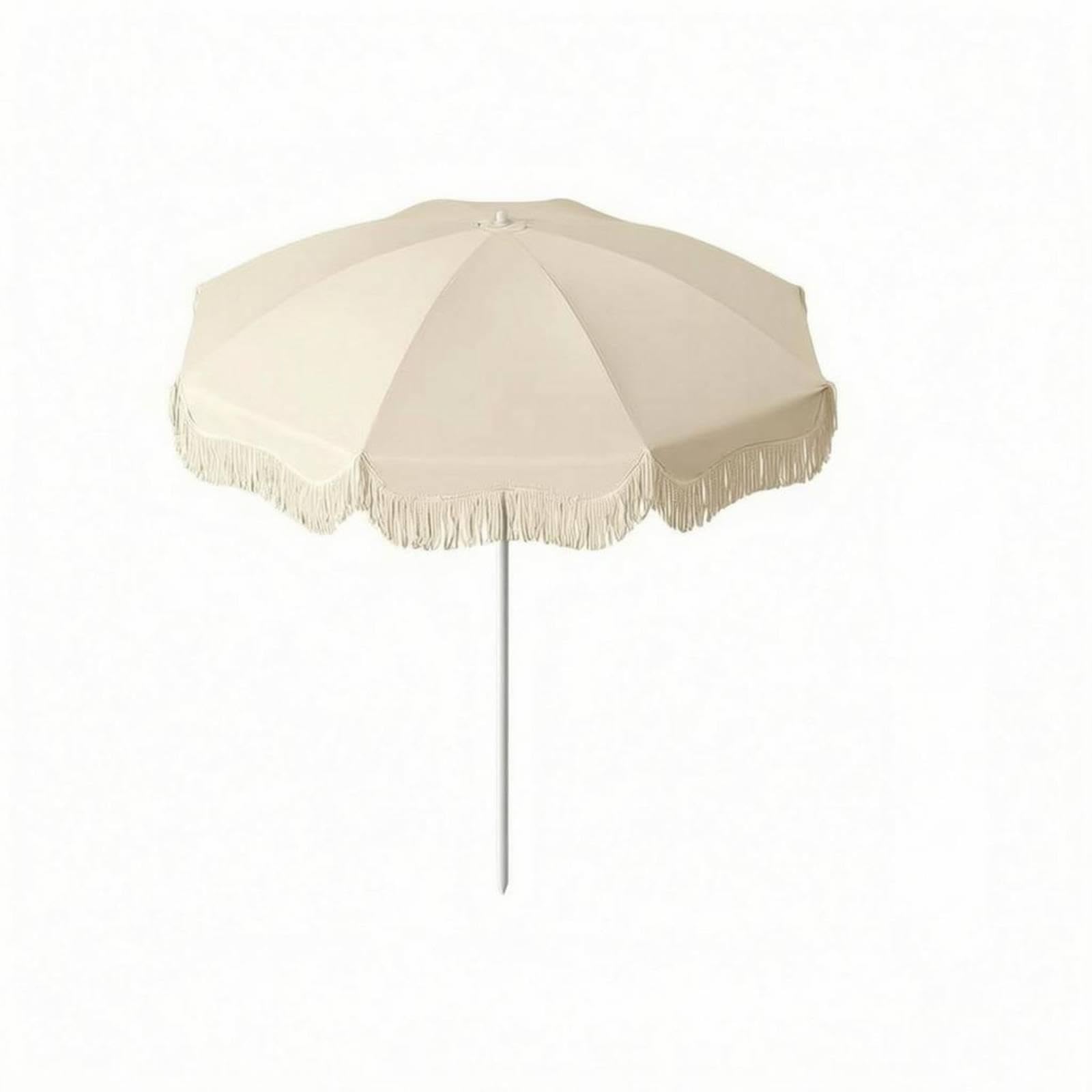 Tassel Patio Umbrella Black-Coated Fringed Canopy Umbrella Sun-Blocking Parasol Apricot-image-25