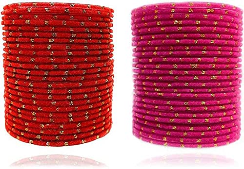 Dreamy Designs Latest Designs Solid Color Red Magenta Glass And Velvet Jari Work Bangle Set (pack of 48) For Women & Girls Special Uses Marriage, Festival, Pooja (B0951WCVJV) Amazon Price History, Amazon Price Tracker