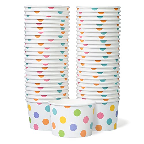 Gobelets en Papier pour Glaces - Ensemble de 50 Gobelets Jetables de 9 Oz pour Desserts Chauds ou Froids, Décor Pastel à Pois