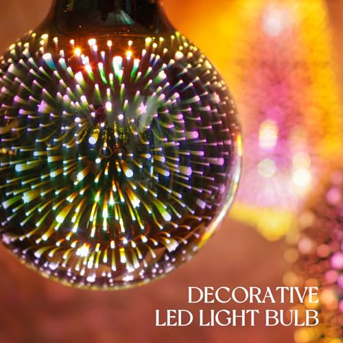 Porseme 3D Fireworks Decorative Light Bulb, E26 Base, 4W, AC100-240V, Glass Bulbs with Soft Warm Light, Shiny Decor for Home, Bedroom, Party (Included 1-Pack G80 Bulbs) - image 6