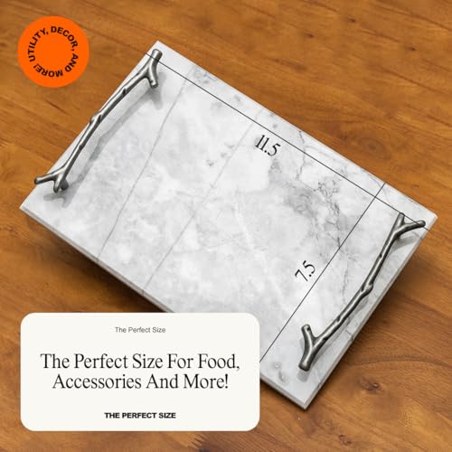 Angora Brands MT1 Serving Tray With Handles | 12 Inch X 8 Inch Marble Tray thumb #1