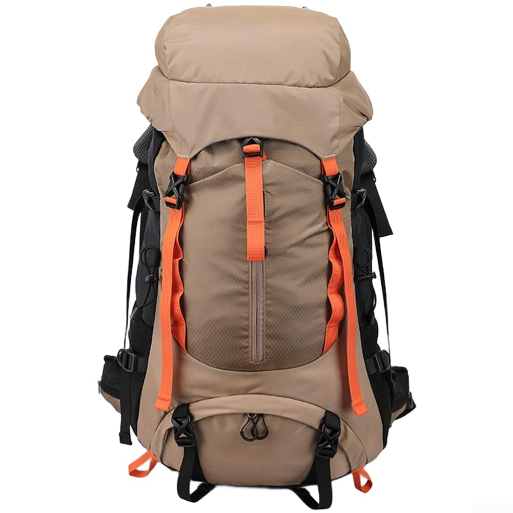 Zaino da trekking 36-55L impermeabile zaino da viaggio leggero poliestere campeggio con copertura antipioggia scomparti multipli (grigio)