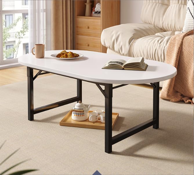 Table basse pliante gain de place, table d'appoint de canapé 80 cm avec cadre en métal noir