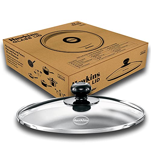Image of Hawkins 22 cm Glass Lid, Toughened Glass Lid with Stainless Steel Rim, Transparent (LID22G)