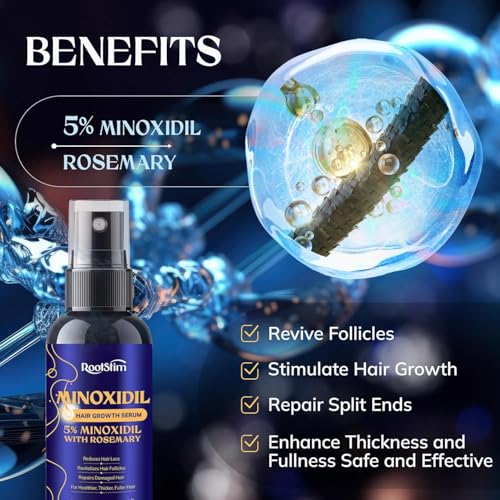 Image of 5% Minoxidil Hair Growth for Men and Women: 3-Pack RootStim Extra Strength Minoxidil with Rosemary for Thinning Hair Regrowth and Fuller Hair 180 ML