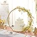 Hanobe Gold Cake Stand for Wedding: 11.7 Inch Round Arch Cupcake Display Stands with Wood Base Decorative Metal Hoop Centerpiece Decor for Party Birthday Baby Shower