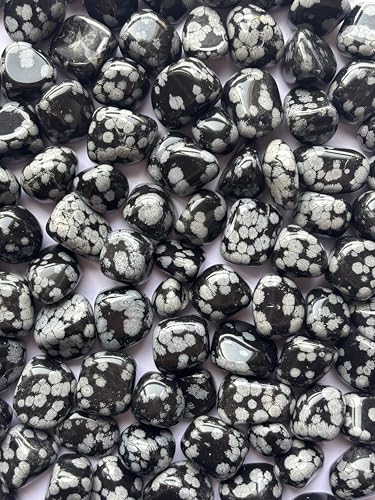 Image of Tumbled Stones, Natural Crystal Healing Stones, Home Office Decor, Aquarium Decorative Pebbles, Vase Fillers (Snowflake Obsidian, 100)