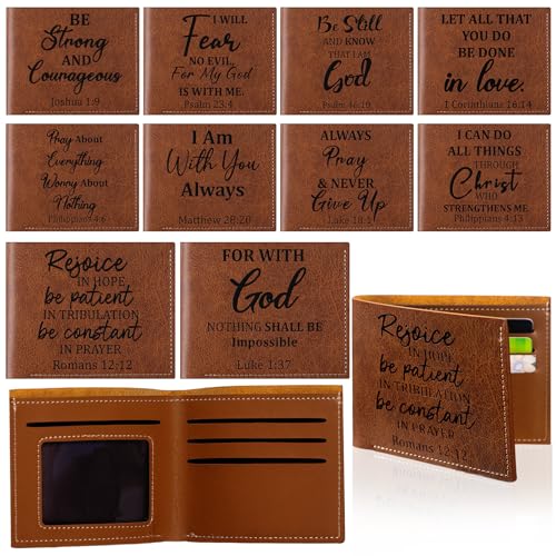 Sadnyy 10 Pcs Christian Gifts Leather Wallet for Men with Money Clip and Cardholder Engraved Leather Wallet Bible Verse Faith Religious Birthday Inspiring Pastor Appreciation Day Gifts(Brown)