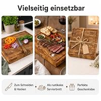 B4K® 40х30х4cm Küchenbrett aus Eiche Stirnholz | Antibakterielles Hirnholzbrett mit Griffen, Silikonfüßen und Saftrille | Stirnholz Schneidebrett | Hackblock – Ansicht 7