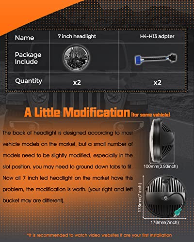Uni-Shine 2 Pcs 7 Inch Led Headlight Round Dot Approved 7’’ Headlight Hi/Lo Beam H6024 Led Headlight Compatible With Jeep Wrangler Tj Jk Cj Compatible With Chevy Compatible With Miata Plug And Play #TOP5