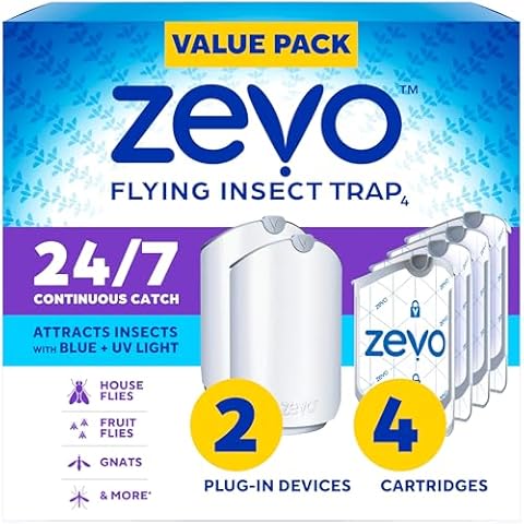 Zevo 2 Flying Insect Traps & 4 Refill Cartridges - Plug in Fly Trap & Indoor Bug Catcher for Gnats, House & Fruit Flies - Blue & UV Light Technology, Mess-Free Alternative to Bug Zapper Cover