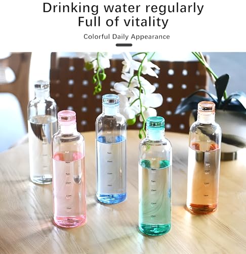 Image of Glass Water Bottle for Adults, Student Direct Drinking Freezer Safe, Leak Proof, Gym Travel On-The-Go Hotel-Style Design Borosilicate Glass Water Bottle With Time Marker (PINK)