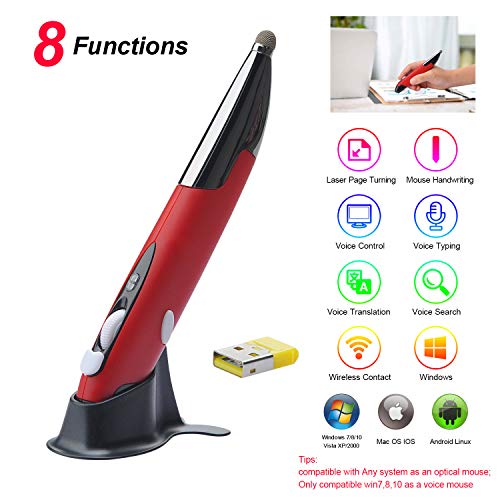 Wireless Voice Input Optical Pocket Pen Mouse, Lychee 2.4GHZ USB Wireless Optical Pen Mouse DPI 1200 Handwriting Mini Mice for PC Laptop Notebook Computer (6th Version (Red))
