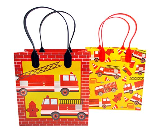 TINYMILLS Fire Truck Themed Party Favor Bags with Handles, Firefighter Fire Engine Birthday Party Goodie Bags, Pack of 12 by TINYMILLS - Image 2
