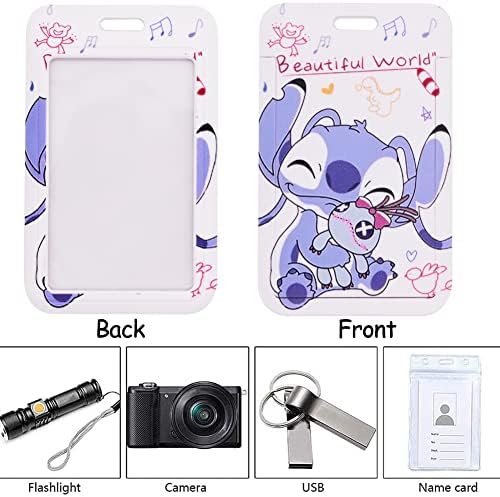 Stitch Ransparent Badge Holder 2Pcs with Lanyard Card Holder Detachable Card Holders for Office School Supplies, ID Card, Keys Bus Card