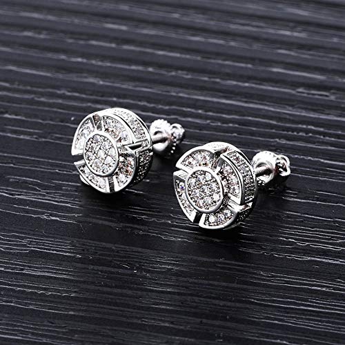 Topgrillz 925 Sterling Silver Iced Out Cz Premium Diamond Cluster Zirconia Round Screw Back Stud Earrings For Men Hip Hop Jewelry (Silver Small Circle) #TOP3