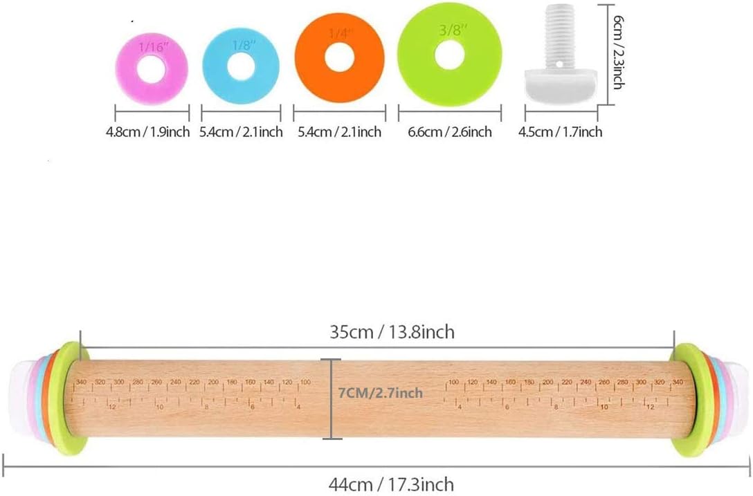 NASNAIOLL Adjustable Rolling Pin with Removable Rings, Dough Roller Solid Beechwood,For Baking,Fondant, Pizza Pie and Cookies,Professional Home Kitchen Baking Utensil(17Inch) : Health & Household