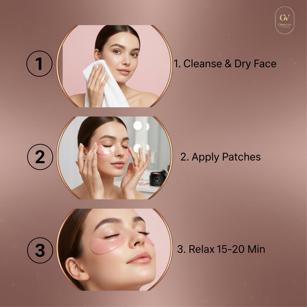 GLOWVYN Under Eye Patches -Collagen & Hyaluronic acid Gel Masks for Hydration & Refreshing Eyes - 30 Pairs (60 Pieces), Fragrance- Free,Gentle & Soothing