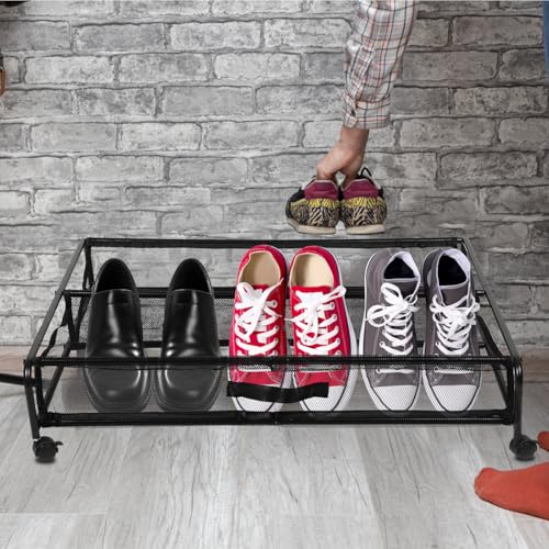 Organizador debajo de cama metálico KICHOUSE contenedor con ruedas para zapatos 6