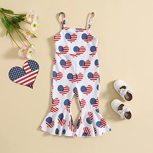 Boutikome 4Th Of July Outfits Toddler Baby Girls Bell Bottoms Romper Usa Flag Halter Strap Sleeveless One-Piece Jumpsuit(White-44,3-4T) #TOP3