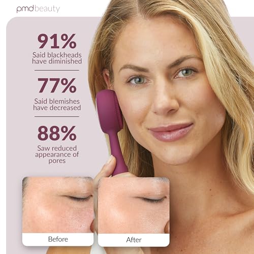 PMD Clean Pro - Smart Facial Cleansing Device with Silicone Brush & ActiveWarmth Anti-Aging Massager - Waterproof - SonicGlow Vibration Technology - Clear Pores & Blackheads - Lift, Firm, & Tone Skin