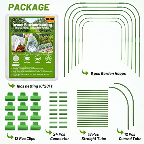 Cludoo 67Pcs Garden Mesh Netting Kit,6 Sets Wide Garden Hoops With 10X20 Ft Garden Covers Bird Netting& 12 Clips, Garden Protection For Raised Beds Greenhouse Vegetable Plants Flowers Animals #TOP7