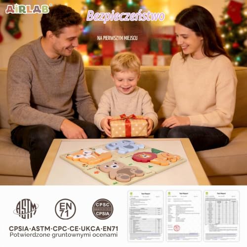 Airlab drewniane puzzle dla maluchów w wieku powyżej 1 2 3+ lat, układanka w kształcie zwierząt dla niemowląt, prezent edukacyjny dla dzieci Montessori, wczesne zabawki rozwojowe