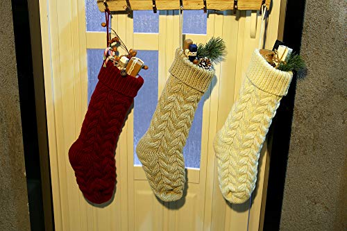 Pack 6,18" Unique Burgundy And Ivory White And Khaki Knit Christmas Stockings Style3 #TOP2