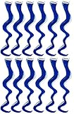 SWACC 12 Pcs Curly Wavy One Color Party Highlights Clip on in Hair Extensions Colored Hair Streak Synthetic Hairpieces (Blue)