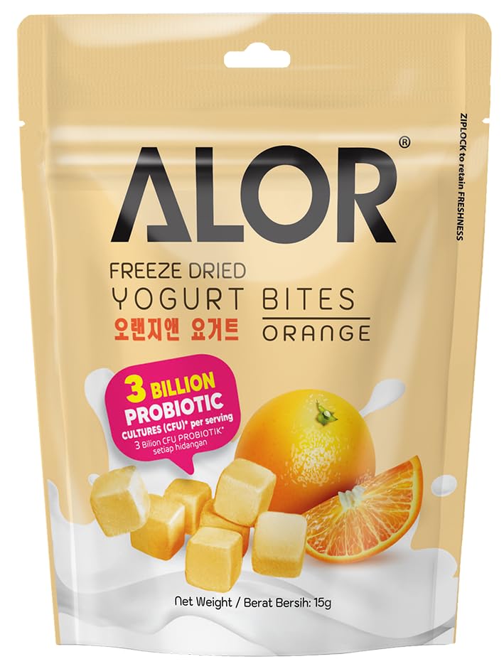 ALOR Freeze-Dried Yogurt Snacks | Variety Pack – 3 Flavors: Strawberry, Orange & Chocolate Chips – Crunchy Yogurt Bites with Real Fruit | Packed with >15 million CFU probiotics per serving– Gluten-Free, Kosher and Halal Certified – (15 Grams x 9 Packs – Variety Pack)