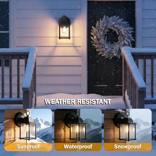 LIT-PaTH Dusk to Dawn Outdoor Wall Lantern, Wall Sconce Waterproof Porch Lighting Fixture, E26 Base, Aluminum Housing with Glass Shade, 1-Pack, Black by LIT-PaTH - Image 4