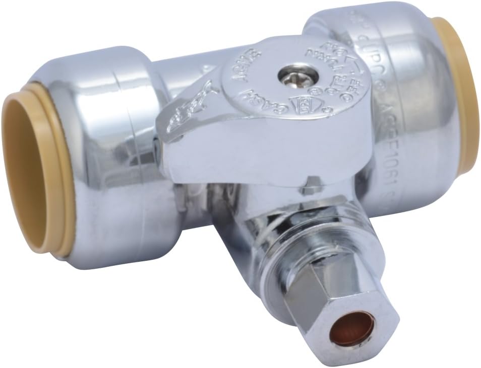 SharkBite3/4 x 3/4 x 1/4 Inch Compression Tee Stop Valve, Push to Connect Brass Plumbing Fitting, PEX Pipe, Copper, CPVC, PE-RT, HDPE, 24985A