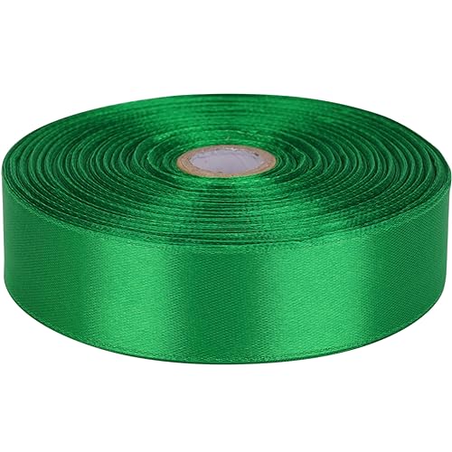 Baocuan 1 inch Green Satin Ribbon 50 Yards Solid Fabric Ribbons Roll for Wedding Invitations Bridal Bouquets Sewing Party Decorations Gift Wrapping and More