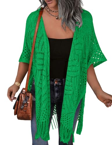 Image of HOTOUCH Womens Knit Cardigan Open Front Outwear Hollow Out Crochet Tassel Lightweight Kimonos Sweater S-XXL