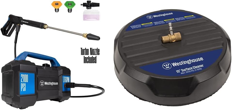 Westinghouse ePX3100v Electric Pressure Washer, 2100 Max PSI 1.76 Max GPM, Built-in Carry Handle & Universal 15” Pressure Washer Surface Cleaner Attachment