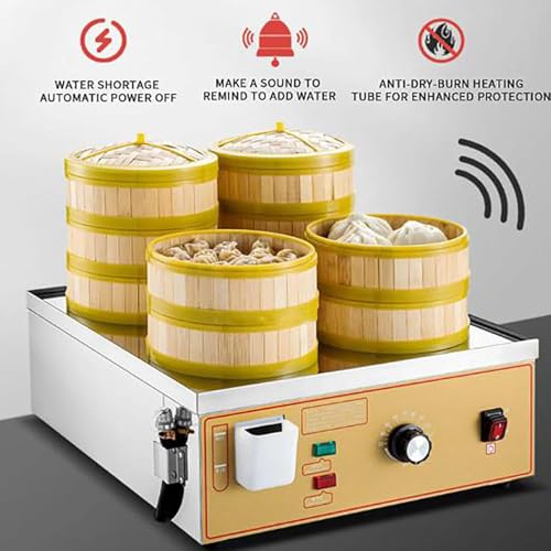 Komercyjny parowar elektryczny z alarmem suchego ognia, regulowana temperatura 30-110°C, pojemność 6 bułek – idealny do restauracji i gastronomii (2Holes)