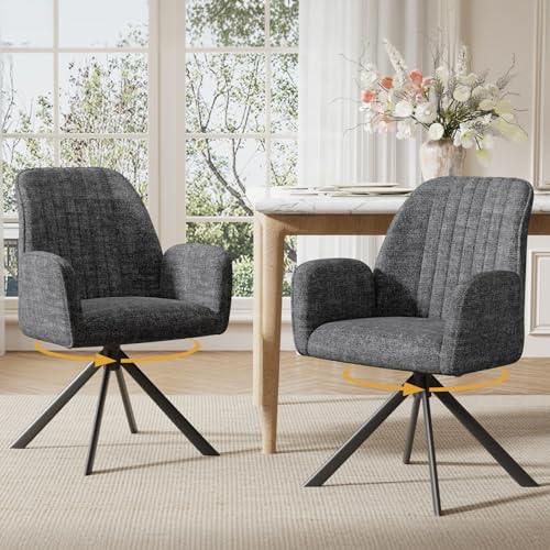 Ckaff Lot de 2 Chaises Pivotante Salle à Manger à 360° avec Accoudoirs, Chaises Salle à Manger, Chaise de Cuisine Rembourrées en Tissu Chenille pour...