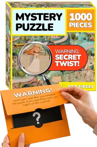 Image of Odd Pieces Jigsaw Puzzles 1000 Pieces with Storytelling Comics, for Women, White Elephant, Mystery Puzzle for Adults & Kids - 19.7'' x 27.6'' Frameable Magic Puzzle Art (Silver Lining)
