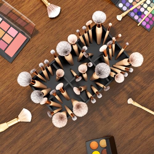 Image of HIIMIEI Black Makeup Brush Holder Organizer Acrylic 6-Slots Cosmetic Brushes Storage Organizer for Vanity Countertop