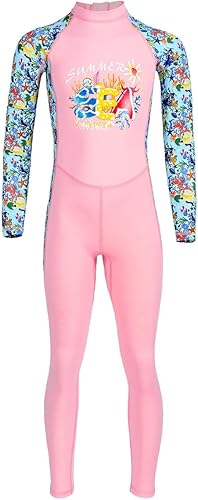 Traje de baño de cuerpo completo de una pieza de manga larga para niños, traje de baño de protección solar para niños y niñas