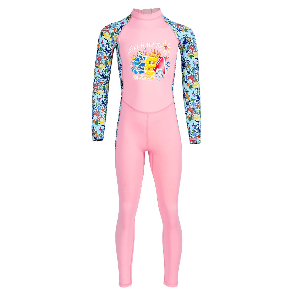 Kids Full Body Swimsuit One Piece Long Sleeve Wetsuit Skin Rash Guard Sun Protection Diving Skin Sunsuit Swimwear for Girls Boys S Size