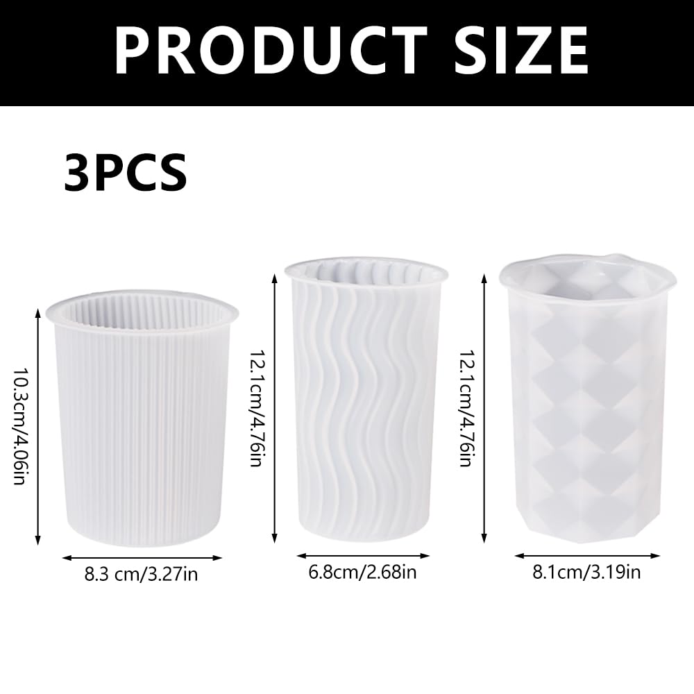 Bekecidi 3 stampi per candele a cilindro, in silicone e resina epossidica, per realizzare candele 3D, sapone, aromaterapia, cera, artigianato fai da te